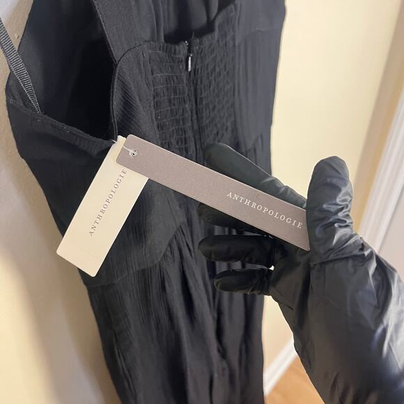 Anthropologie Key Hole Halter Black Jumpsuit Size 6 Black Gauzy - Picture 8 of 10